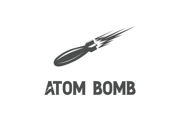 Vintage Retro Sky Flying Atom Or Nuclear Bomb Logo Design Vector