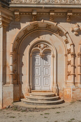 Facade detail of the Palace of Bucaco with garden in Portugal. Palace was built in Neo Manueline style between 1888 and 1907. Luso, Mealhada