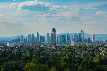 Frankfurt skyline panoramic view from the top of a tower High buildings in German financial district