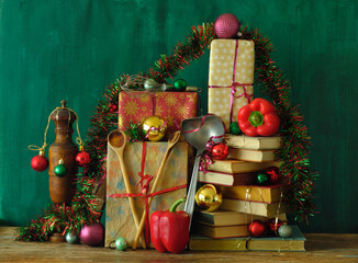 recipe books as christmas gift,cooking,culinary,food,reading,literature,christmas holiday...