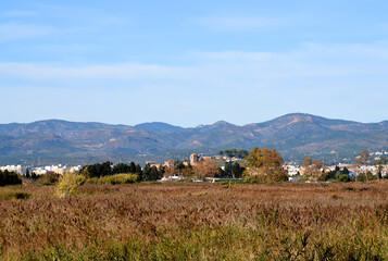 Mountains at Massamagrell in Valencia, Spain. Autumn landscape with mountain near Horta Nord in the...
