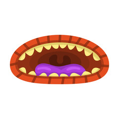 terrible toothy monster mouth cartoon vector illustration. Cute and scary goblin, gremlin, aliens mouths with tongue, decayed sharp teeth