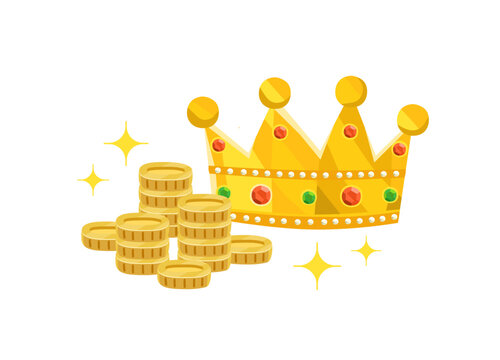 golden crown of the king flat polygon illustration with coins