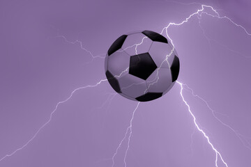 Soccer ball on  struck by lightning,