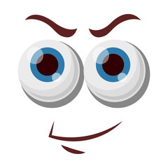 Comic focused and purposeful face expression vector illustration. Eyes and mouth of cute, funny or angry cartoon character isolated on white