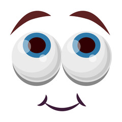 Comic dreamy and elated face expression vector illustration. Eyes and mouth of cute, funny or angry cartoon character isolated on white background