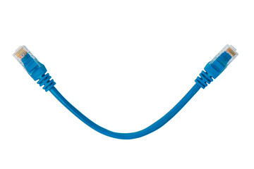 Patch cable with rj45 connector Blue patch cord isolated on white. 