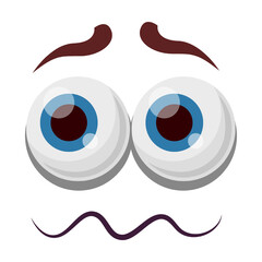 Comic confused face expression vector illustration. Eyes and mouth of cute, funny cartoon character isolated on white background