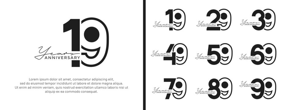 set of anniversary logo style flat black on white background for celebration
