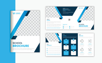 Education A5 trifold brochure design template, school admission multipage trifold 