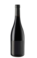 Isolated wine bottle with blank black label.