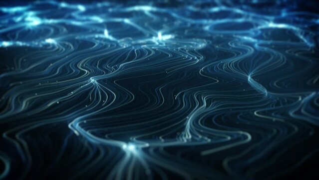 Abstract Swirling And Flowing Lines Background/ 4k animation of an abstract wallpaper technology background with waving powerful light stroke patterns rendered using ambient occlusion and depth of fie