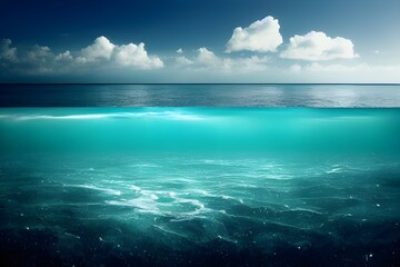 Obraz na płótnie Canvas Split level view. Half underwater. Sparkling waves. Summer scene. 