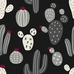 Gordijnen Cute seamless background with hand drawn cactus in scandinavian style © C Design Studio