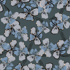 Seamless pattern with flowers. Graphic arts. Sketch. Stylized as watercolor and ink.