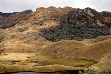 Landscape view of a a glacier lagoon in Cajas National Park in the Andean highlands of Ecuador.