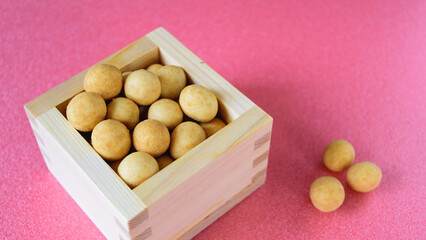 Japanese style washi paper Japan New Year Bean sowing setsubun beans and masu Background material