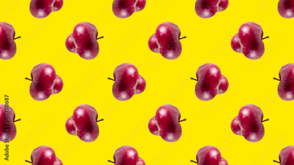 Aufkleber ugly apples in geometric grid in seamless loop pattern on a yellow background. exotic fruits in seam