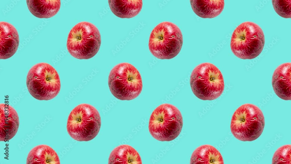 Aufkleber red apples in geometric grid in seamless loop pattern on a light blue background. exotic fruits in s