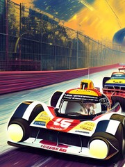 motorsport car racing  painting in many colors.