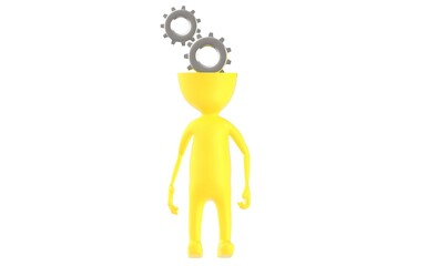 3d yellow character with cog wheel head