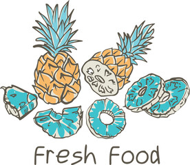 Fresh food typography vector design for health centers, organic and vegetarian stores, poster, logo. Fresh food free vector text. Calligraphic handmade lettering. Vector illustration.
pineapple