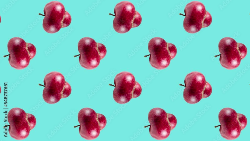 Aufkleber ugly apples in geometric grid in seamless loop pattern on a cyan background. exotic fruits in seamle
