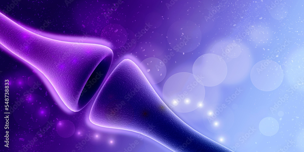 Poster synapse and neuron cells sending electrical chemical signals. 3d rendering