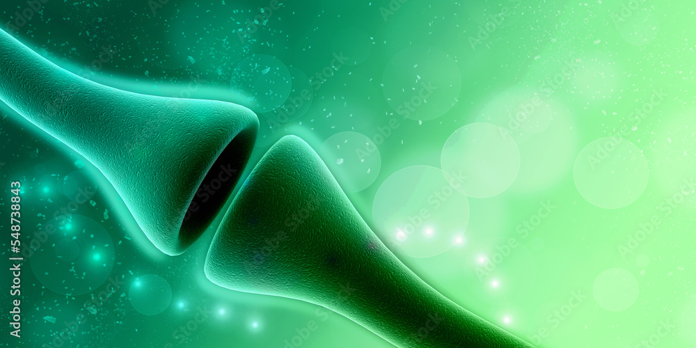 Poster synapse and neuron cells sending electrical chemical signals. 3d rendering