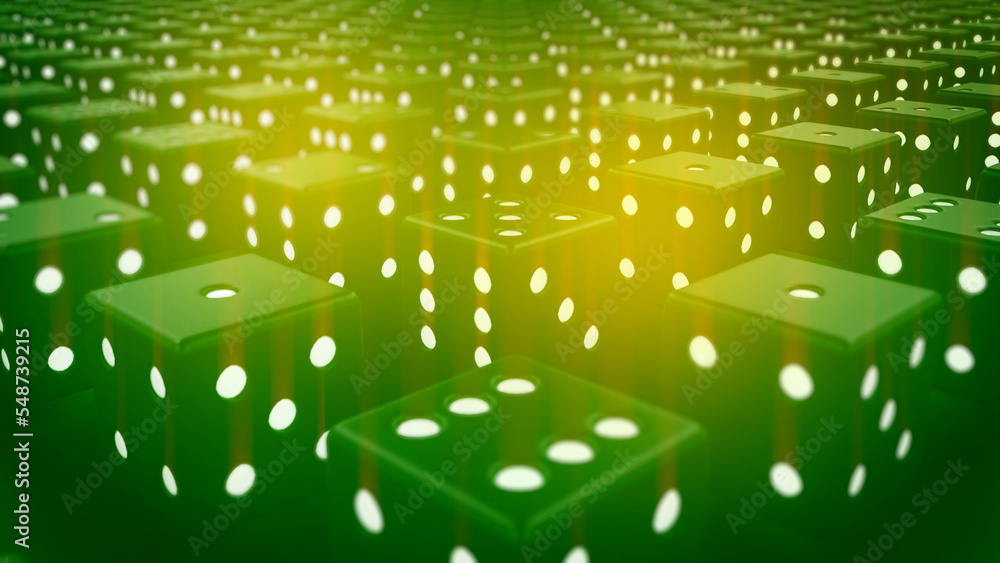 Poster green creative background of game of chance dices randomization - abstract 3d rendering