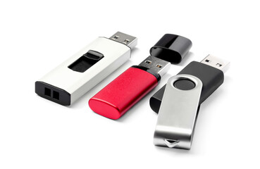 Different usb flash drives on white background