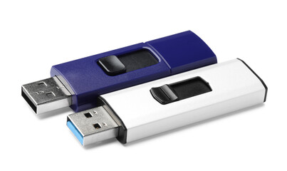Different usb flash drives on white background