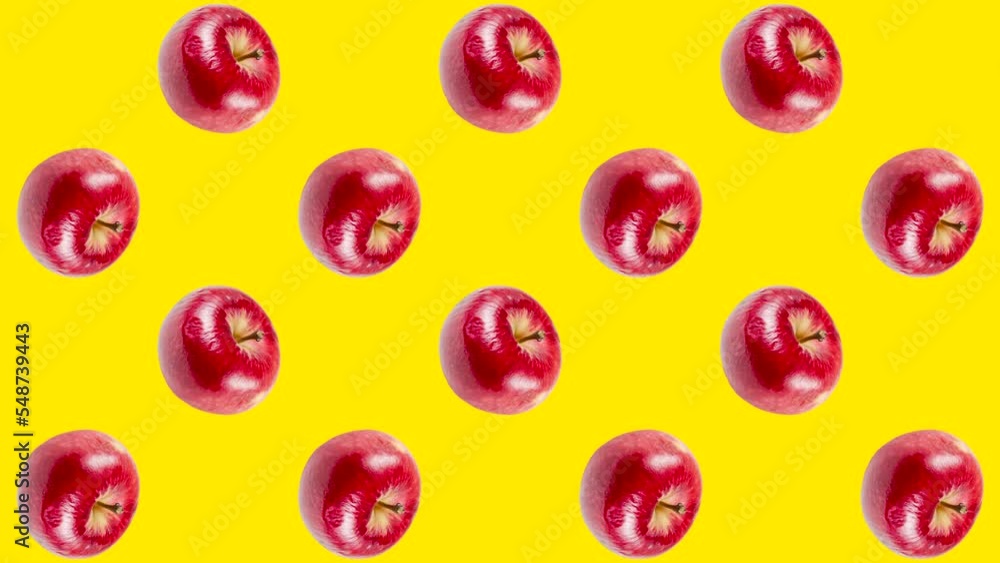Aufkleber red apples in geometric grid in seamless loop pattern on a yellow background. exotic fruits in seaml