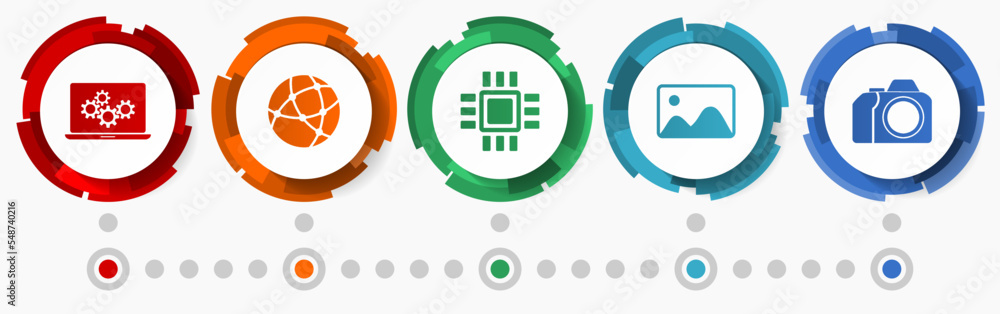 Aufkleber technology vector icon set, computer concept flat design buttons, infographic template