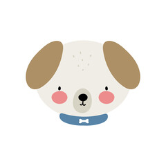 Cute Dog. Cartoon style. Vector illustration. For card, posters, banners, books, printing on the pack, printing on clothes, fabric, wallpaper, textile or dishes.