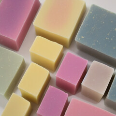 Colorful soap bars, handmade natural zero waste soap, spa and skincare small business idea, solid soap
