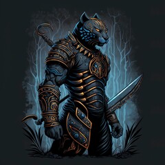 illustration of tiger cartoon character for game with cloak and gun. can be used for characters in games, UI, websites and other promotional content