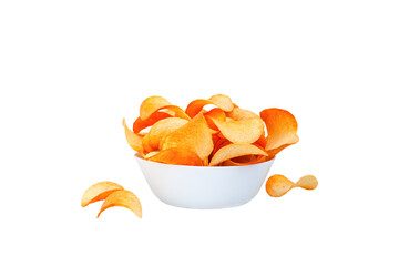 Potato chips on a transparent background, chips in a bowl