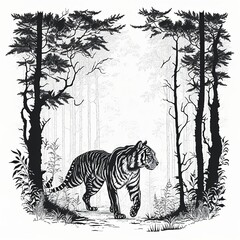 Fototapeta na wymiar handdrawn tiger illustration for tattoo, canvas, home decoration, easy to use and isolated on white background.