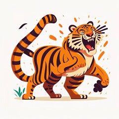 Fototapeta na wymiar flat illustration tiger drawing. cute and adorable. can be used for children's content, drawing books, comics and social media promotions.