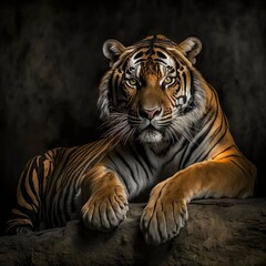 Illustration photo of a ferocious tiger animal with a black background. can be used for canvas, exhibition. Angry tiger, beautiful animal and his portrait