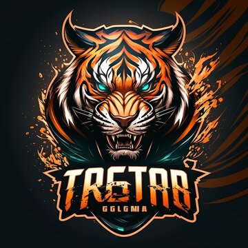 tiger head for esport logo isolated on black background. used for game companies, social media, websites and promotional purposes.