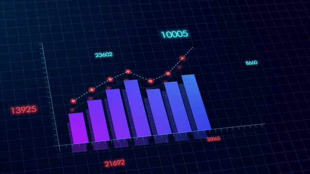 4k Animated infographic growing business report, chart bars, financial information.