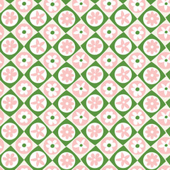 Abstract Retro Florals Geometric Diamond Squares Background Hand Drawn Trendy Minimalist Seamless Vector Pattern Stylish Compatible Colors Perfect for Allover Fabric Print or Wrapping Paper