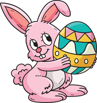 Bunny Carrying Easter Egg Cartoon Colored Clipart 