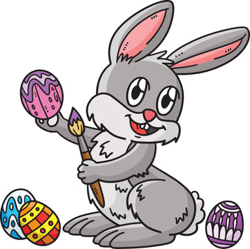 Bunny Painting Easter Egg Cartoon Colored Clipart