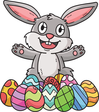 Bunny with Easter Egg Cartoon Colored Clipart
