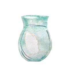 Vase glass blue cartoon a watercolor illustration 