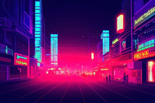 Lighting In Futuristic City As 3d Render Neon Background