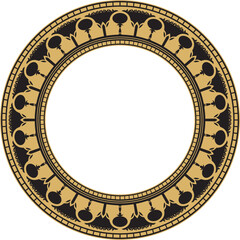 Vector golden round Egyptian border. Circle ornament of ancient Africa. Pattern of lotus flowers and sun..